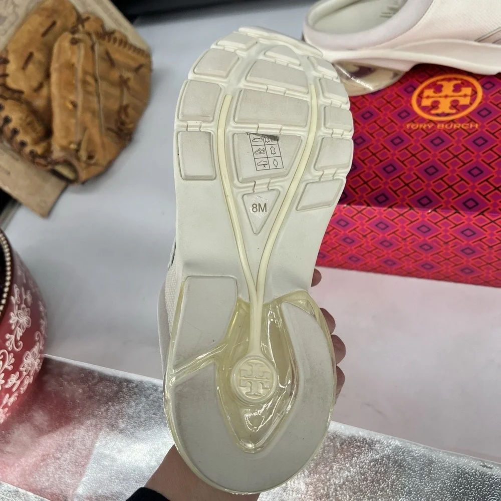 Tory Burch Good Luck Trainer Sneakers Mule Style Ivory Size 8